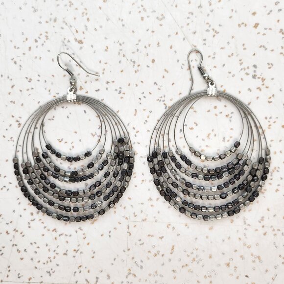 BFD - Large Beaded Drop Hoop Earrings - Picture 1 of 5